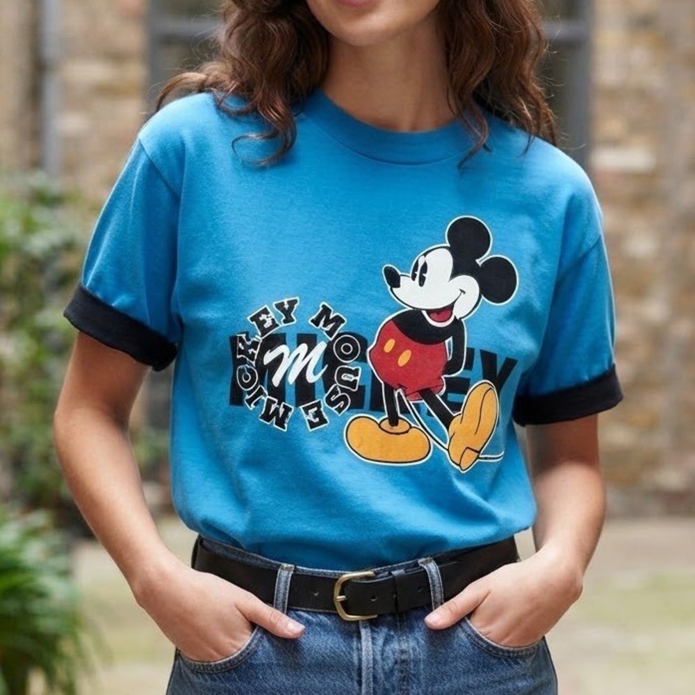 Disney Originals Mickey Mouse T-Shirt Blue Graphic Made in USA L/XL Vintage